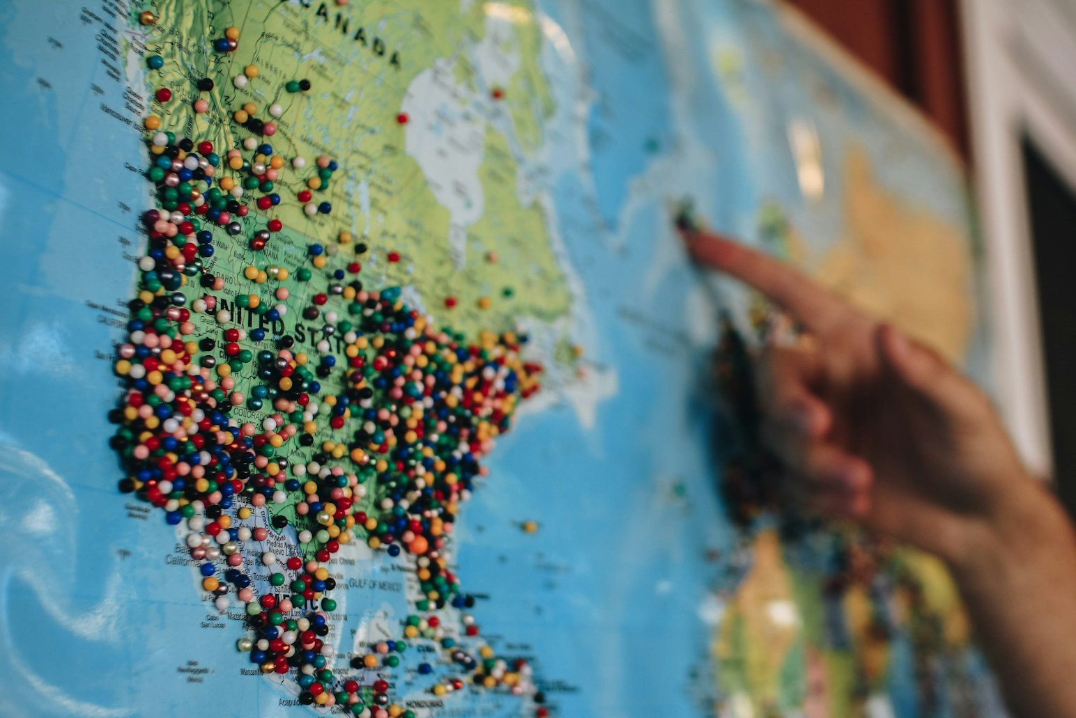 Tacks on a map representing locations